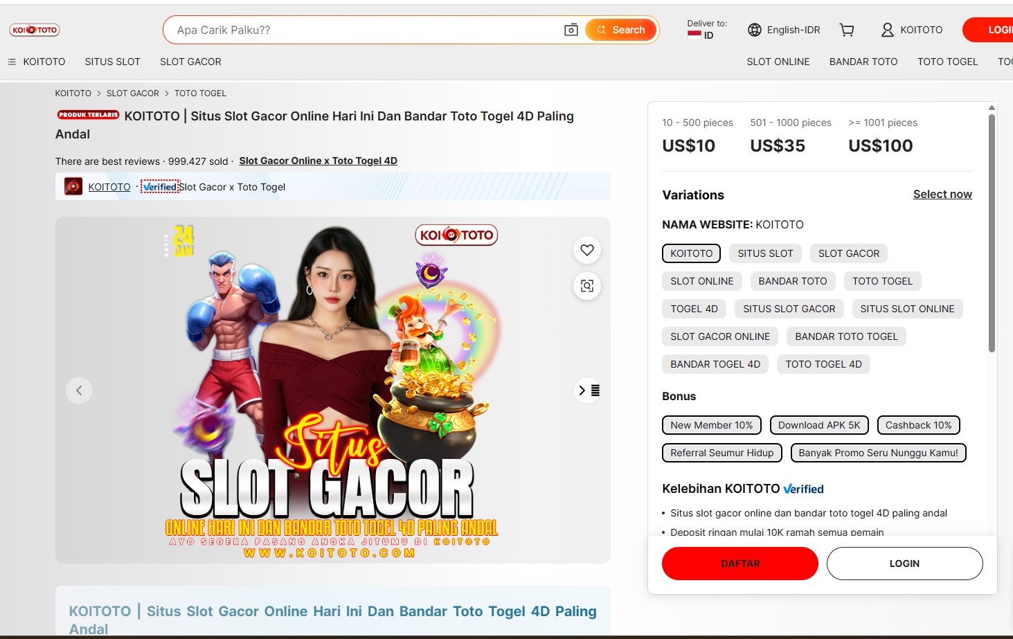 KOITOTO Indonesia: Situs Slot Gacor dan Toto Togel 4D dengan Bonus Melimpah